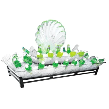 Cal-Mil IP402-39 Two Tier Platinum Metal Ice Housing System with Ice Pan, Drainage Hose, and LED Lighting - 24" x 48" x 12 1/2"