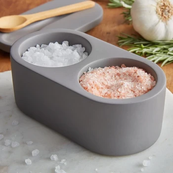 Fox Run 6 5/8" x 2 7/8" x 2 3/8" Cement Salt Cellar with Wood Spoon