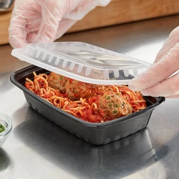 Choice 24 oz. Black Rectangular Microwavable Heavy Weight Container with Lid - 150/Case