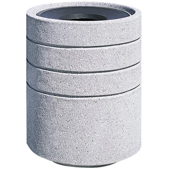 Wausau Tile TF1224 42 Gallon Concrete Round Trash Can with Aluminum Funnel Top