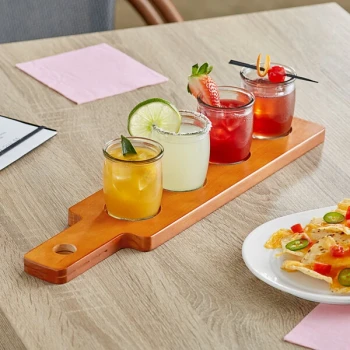 Acopa Dual-Sided Flight Paddle with Rounded Tasting Glasses - 3/Set