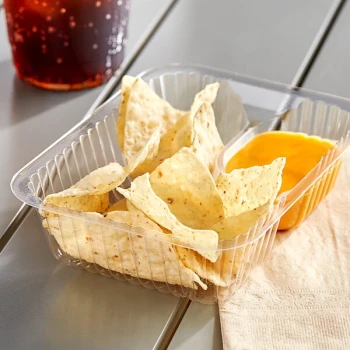 Carnival King Clear 2 Compartment Plastic Nacho Tray - 125/Pack