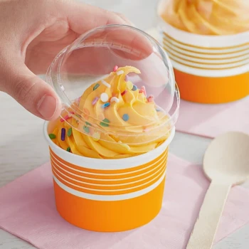 Choice 4 oz. Orange Paper Frozen Yogurt / Food Cup with Dome Lid - 50/Case
