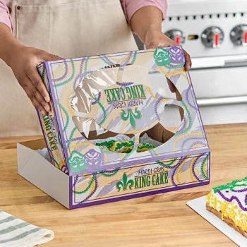 Southern Champion 14" x 10" x 3" Auto-Popup Window Cake / Bakery Box with Mardi Gras King Cake Design - 100/Case