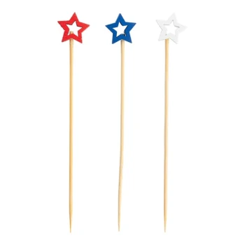 TableCraft 4 1/2" Red, White, and Blue Stars Bamboo Food / Cocktail Pick - 100/Case