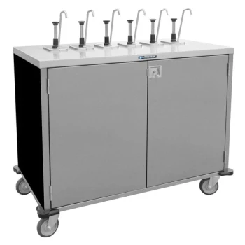 Lakeside 70211B Stainless Steel E-Z Serve 6-Pump Condiment Dispensing Cart with Black Finish for 3 Gallon Condiment Pouches - 27 1/2" x 50 1/4" x 48 1/2"