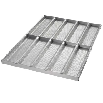 Chicago Metallic 49015 Glazed Aluminized Steel Full Size Sub / Sandwich Bun Pan - 10 Molds