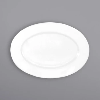 International Tableware Dover 15 1/2" x 11 1/8" Oval European White Wide Rim Porcelain Platter - 12/Case