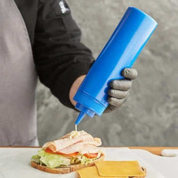 Choice 24 oz. Blue Wide Mouth Squeeze Bottle - 6/Pack