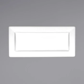 International Tableware Elite 14" x 7" Bright White Rectangular Porcelain Platter - 12/Case