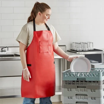 Choice Red 38 Mil Heavy Weight Vinyl Adjustable Dishwasher Apron with Pocket - 32" x 26"
