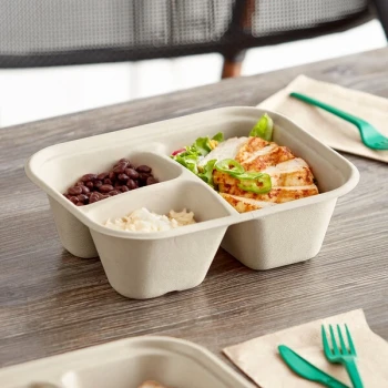 World Centric 48 oz. 3-Compartment Compostable Fiber Container - 300/Case