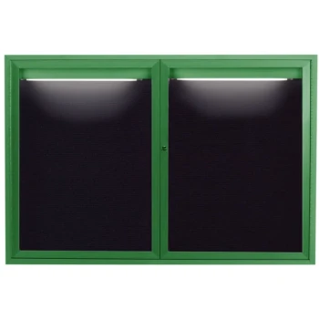 Aarco ADC4872IG 48" x 72" Enclosed Hinged Locking 2 Door Powder Coated Green Aluminum Indoor Lighted Message Center with Black Letter Board