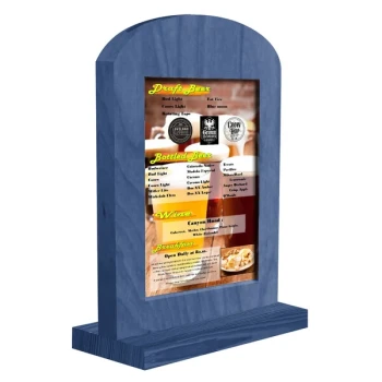 Menu Solutions WTARCH-A 4" x 6" True Blue Arched Wood Menu Tent with Straight Base