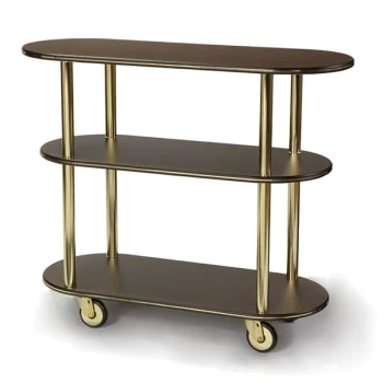 Geneva 36200-11 Oval 3 Shelf Laminate Table Side Service Cart with Mahogany Finish - 16" x 42 3/8" x 35 1/4"