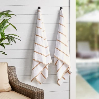 Hospeco Las Rayas 30" x 60" Beige Stripes Ring-Spun 100% Terry Resort Pool Towel - 15 lb. - 4/Pack