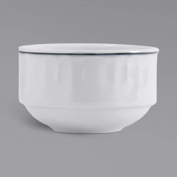 Tuxton TuxTrendz Charleston Bright White 8 oz. Embossed Bouillon China Cup with Blue Band - 36/Case