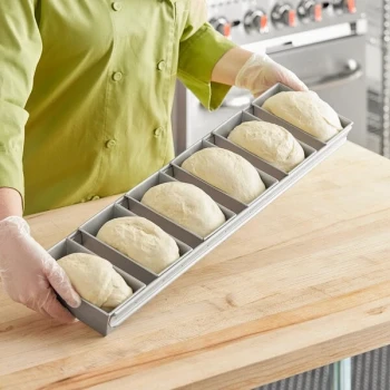 Baker's Lane 3/8 lb. 6- Strap Glazed Aluminized Steel Bread Loaf Pan - 5 5/8 inch x 3 1/8 inch x 2 3/16 inch