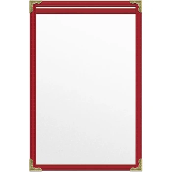 H. Risch, Inc. TES Deluxe Sewn 5 1/2" x 8 1/2" Red 2 View Vinyl Menu Cover with Gold Decorative Corners and Matte Finish