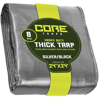 Core Tarps 24' x 24' Silver / Black Heavy-Duty Weatherproof 8 Mil Poly Tarp with Reinforced Edges