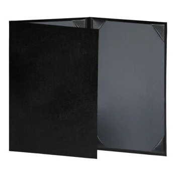 H. Risch, Inc. 5 1/2" x 8 1/2" Black Tuxedo Leather Customizable 3 View Menu Cover with Picture Corners