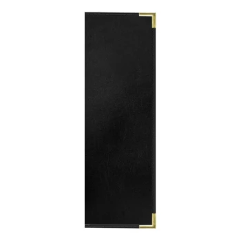 H. Risch, Inc. 4 1/4" x 14" Black Tuxedo Leather Customizable 2 View Menu Cover with Interior Pockets