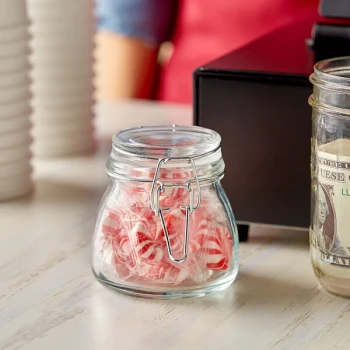 Choice 7 oz. Hinge Top Glass Storage Jar - 4/Pack