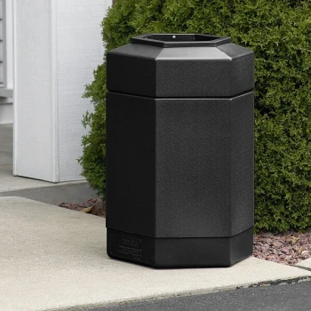 Commercial Zone 737101 PolyTec 30 Gallon Black Hexagonal Trash Can with Open Top