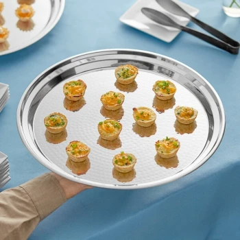 Acopa 15" Round Hammered Stainless Steel Catering Tray / Platter