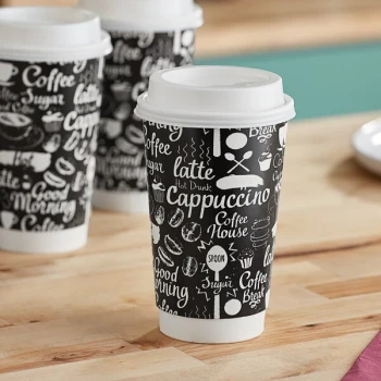 Choice 16 oz. Smooth Double Wall Coffee Break Print Paper Hot Cup and Lid - 100/Case