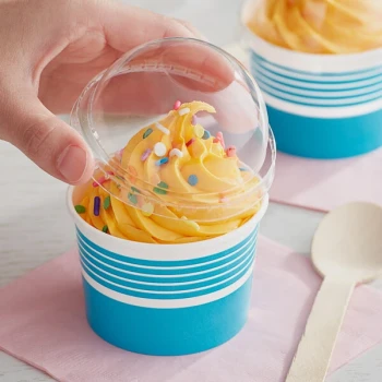 Choice 4 oz. Blue Paper Frozen Yogurt / Food Cup with Dome Lid - 50/Case