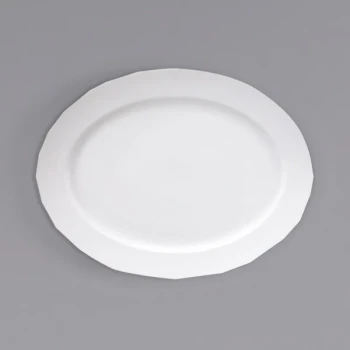 Zwiesel Fortessa Ilona 9 1/2" x 7 1/4" Bright White Oval Wide Rim China Platter - 24/Case