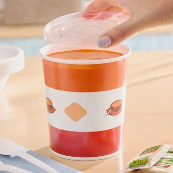 Choice 32 oz. Double Poly-Coated Paper Soup / Hot Food Cup with Vented Plastic Lid - 25/Pack