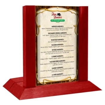 Menu Solutions WDAFR-A Berry Wood Menu Holder / Tent with 4" x 6" Insert Slot