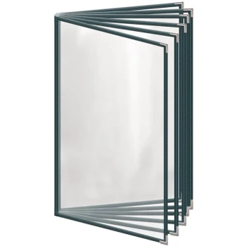 H. Risch, Inc. TE-12V Deluxe Sewn 8 1/2" x 14" Green 12 View Vinyl Menu Cover with Silver Smooth Corners and Gloss Finish