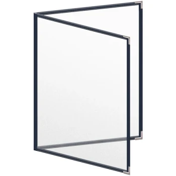 H. Risch, Inc. TED Deluxe Sewn 8 1/2" x 11" Blue 4 View Menu Cover with Silver Smooth Corners and Matte Finish