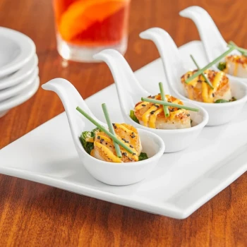 Acopa 1 oz. Bright White Porcelain Asian Appetizer / Tasting Spoon   - 12/Pack