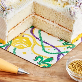 Southern Champion 10" x 10" Square Corrugated Cardboard Cake Pad with Mardi Gras Design - 100/Case