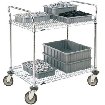 Metro 2SPN43DC Super Erecta Chrome Two Shelf Heavy Duty Utility Cart with Polyurethane Casters - 21" x 36" x 39"