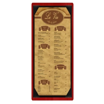 Menu Solutions WDPIX-BA Berry 4 1/4" x 11" Customizable Wood Menu Board with Picture Corners