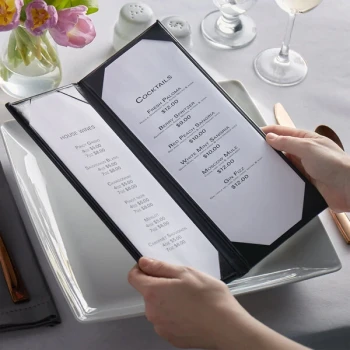 H. Risch, Inc. OM-2V Oakmont 4 1/4" x 11" Customizable 2-Panel Menu Cover with Album Style Corners