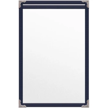 H. Risch, Inc. TES Deluxe Sewn 5 1/2" x 8 1/2" Blue 2 View Vinyl Menu Cover with Silver Decorative Corners and Matte Finish