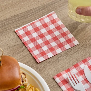Choice Red Gingham 2-Ply Beverage / Cocktail Napkin - 1,000/Case