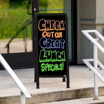 Aarco BA-3BP 42" x 18" Black Aluminum A-Frame Sign Board with Black Write-On Acrylic Marker Board