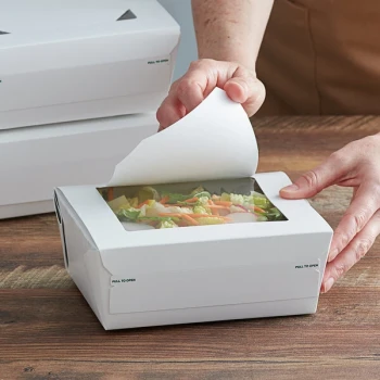 Bio-Pak 08BPPROTWM Protect 6 3/4" x 5 7/16" x 2 1/2" Tamper-Evident White Paper #8 Windowed Take-Out Container - 240/Case