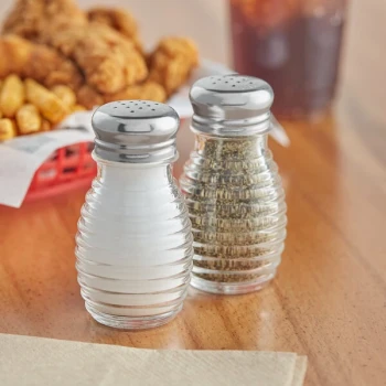 TableCraft Beehive 2 oz. Glass Salt and Pepper Shakers with Stainless Steel Tops - HBH2C - 2/Set