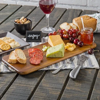 TableCraft ACAMR2007 Acacia Wood Rectangular Display Board with Brushed Nickel Handles - 17" x 7" x 5/8"