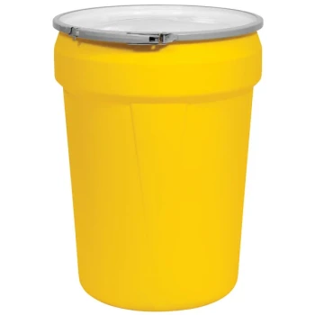 Eagle Manufacturing 1601MBBRB 30 Gallon Yellow Plastic Barrel Drum with 2" x 2" Bung Holes and Metal Lever-Lock