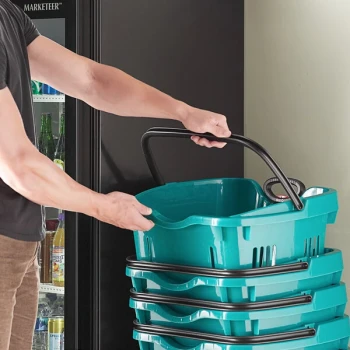 Regency Green 21 1/4" x 16 1/2" Plastic Grocery Market Shopping Basket with Wheels