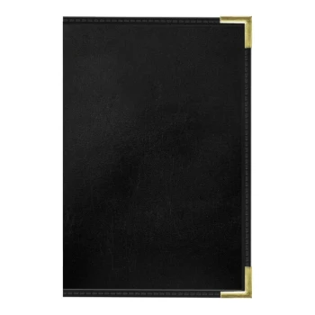 H. Risch, Inc. 5 1/2" x 8 1/2" Black Tuxedo Leather Customizable 3 View Menu Cover with Interior Pockets